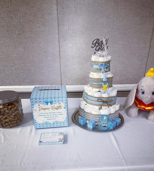 dumbo themed baby shower diaper raffle and peanut games