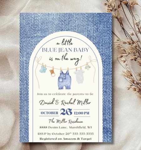 editable Blue Jean Baby, Baby Shower Invitation