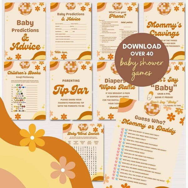 gender neutral groovy baby shower game printable