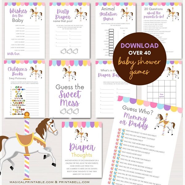 pastel carousel baby shower games