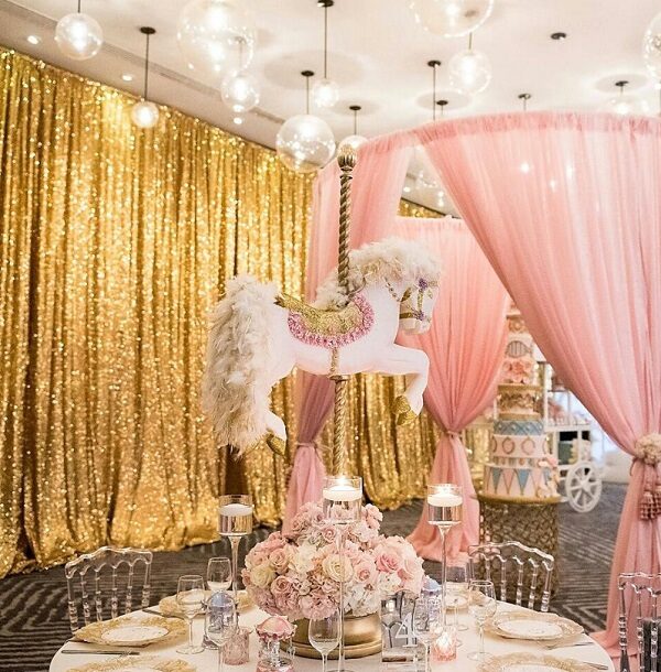 pink and gold carousel baby shower large horse centerpieces