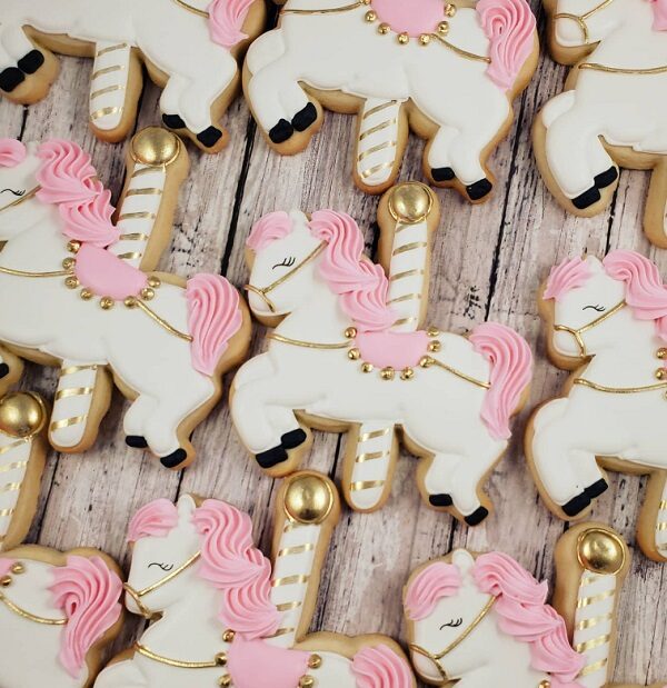 pink and gold carousel horse cookies