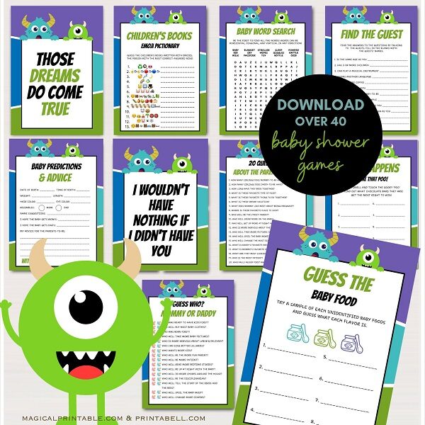 Monster Inc Inspired Baby Shower Games Bundle