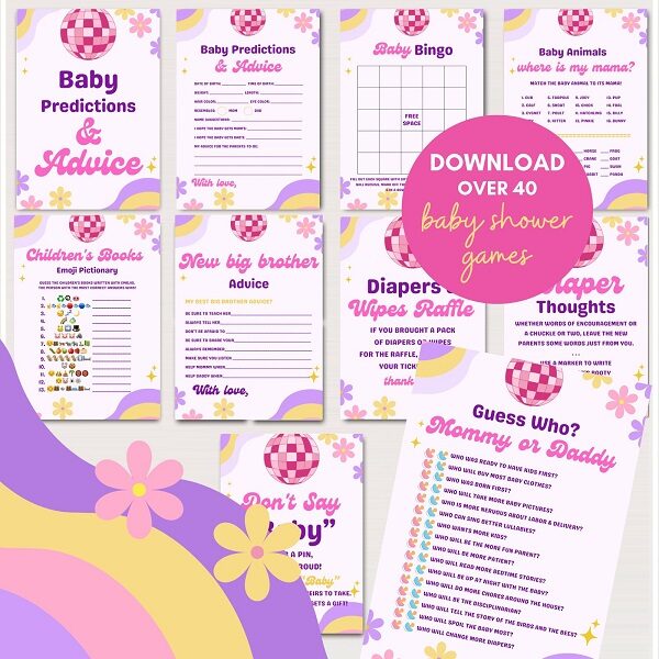 Pink-Retro-Groovy-Baby-Shower-Games-Bundle