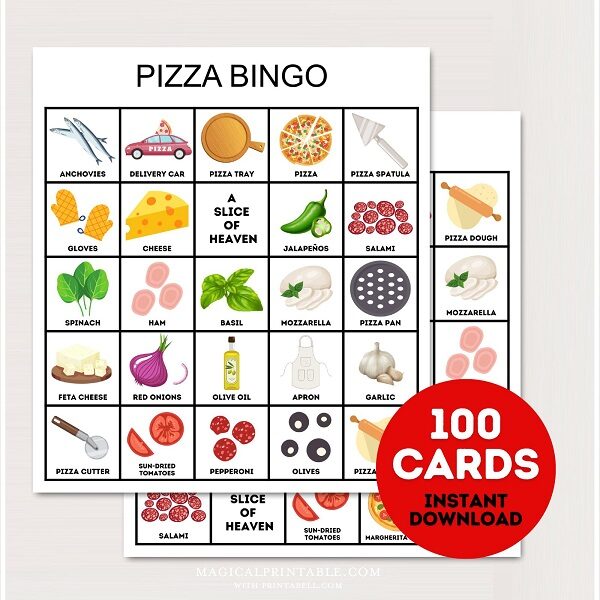 printable pizza bingo cards