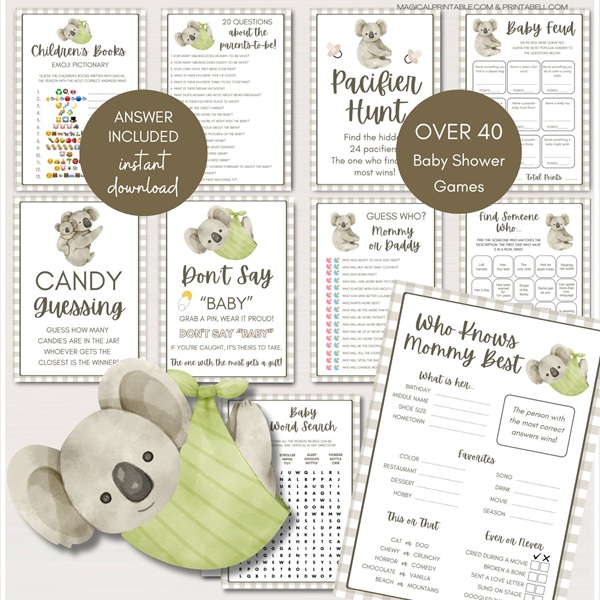 Koala baby shower games printable