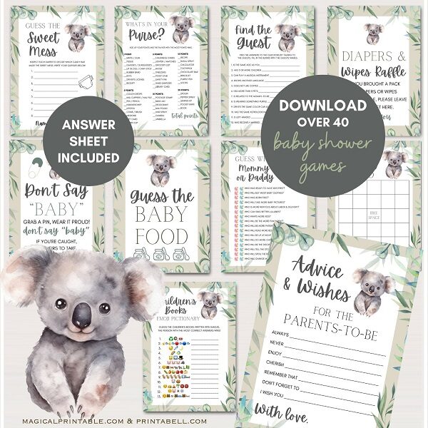 koala baby shower games printable