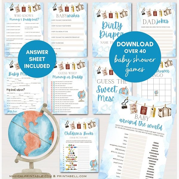 Blue Adventure Awaits Baby Shower Games Bundle