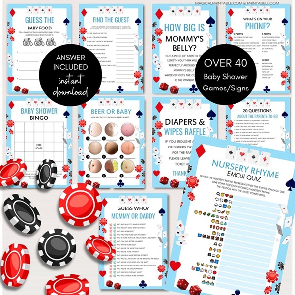 blue casino baby shower games - full house