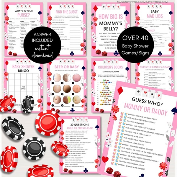 pink casino baby shower games - full house