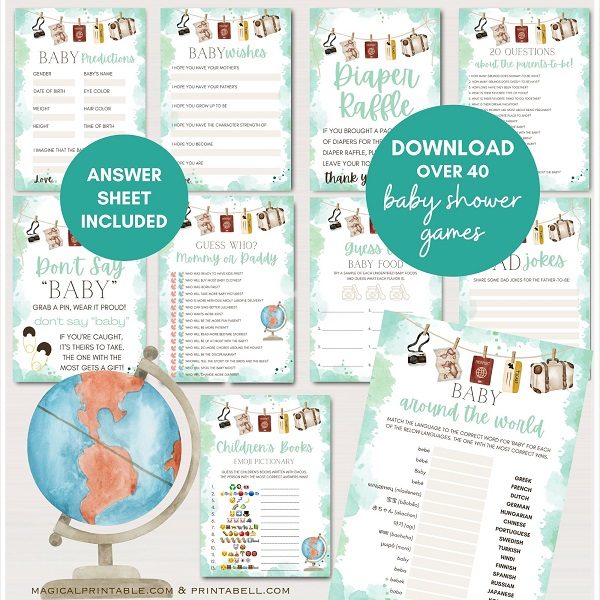Green Adventure Awaits Baby Shower Games Bundle
