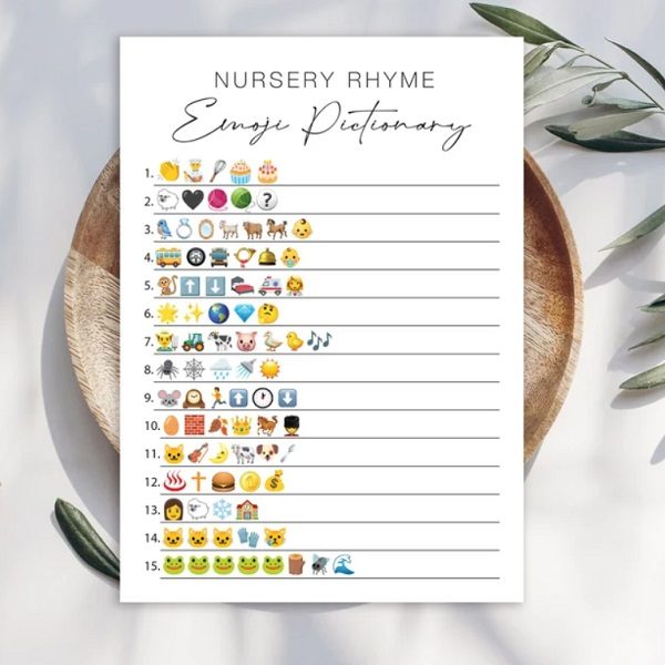 Nursery Rhyme Emoji Pictionary Baby Shower Game
