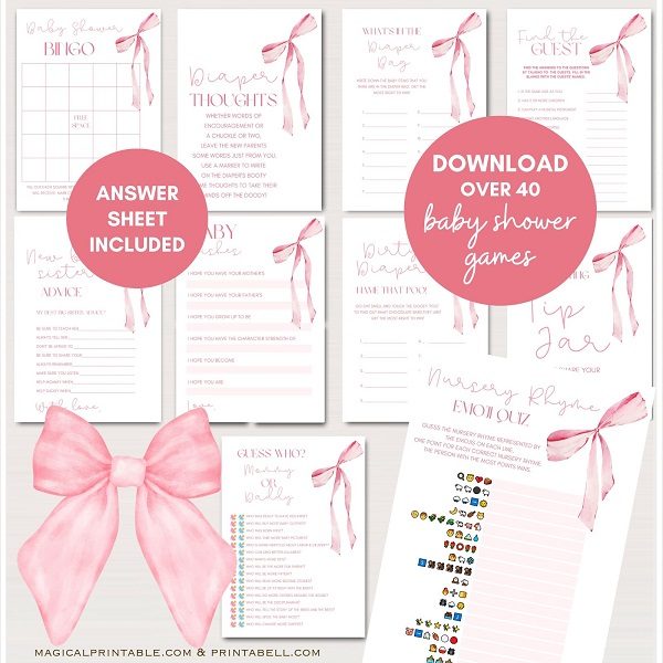 pink bows baby shower games