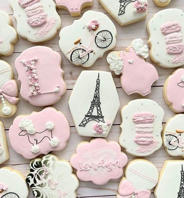 Parisian themed cookies for a drive by baby shower