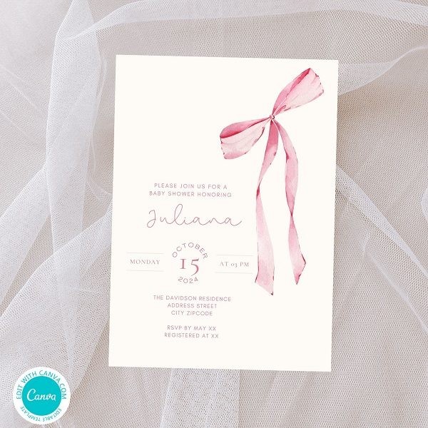Coquette-pink-bow-baby-shower-Invitation