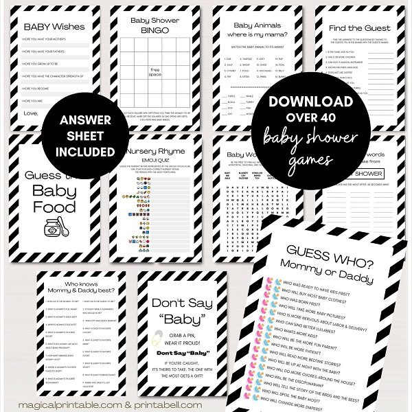black stripes baby shower games printable