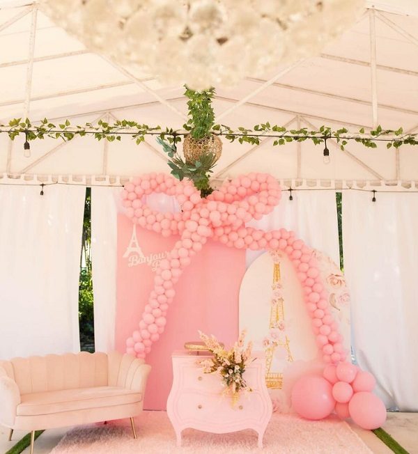 parisian chic pink bow balloon garland
