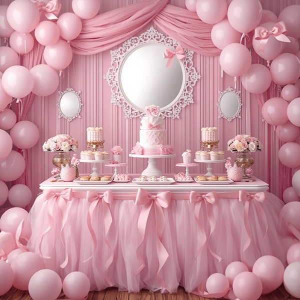 pink bows table skirting beautiful dessert table decors