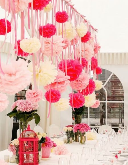 pink shades tissue paper pom poms