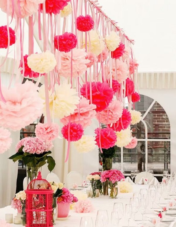 pink shades tissue paper pom poms
