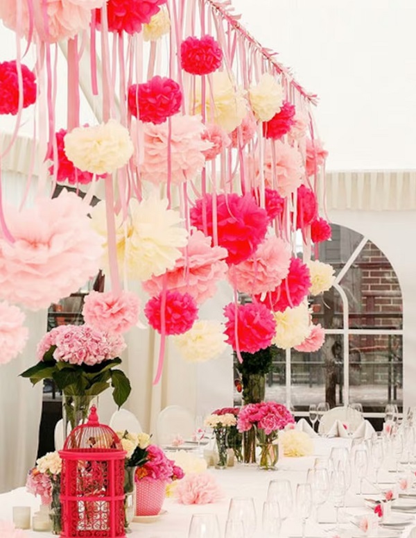pink shades tissue paper pom poms