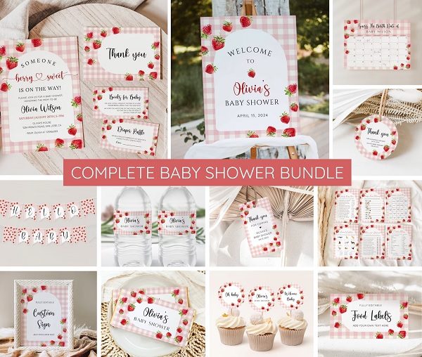 Pink-Gingham-Berry-Sweet-Baby-Shower-Bundle