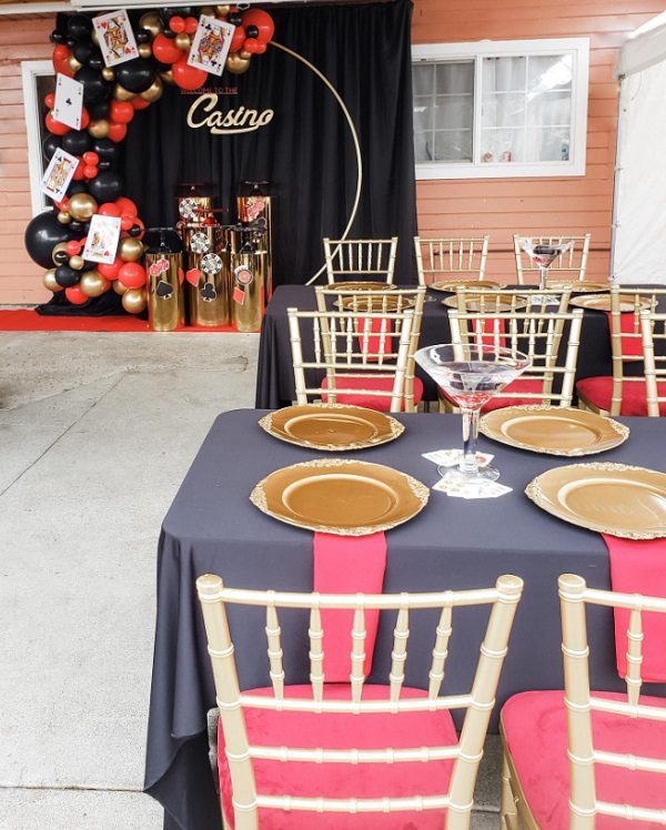 casino baby shower in red black gold