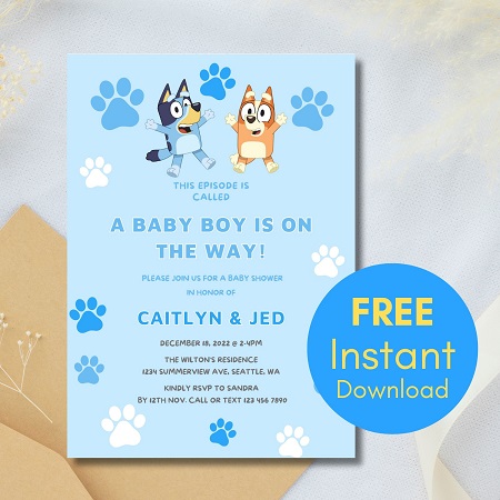 free editable bluey invitation