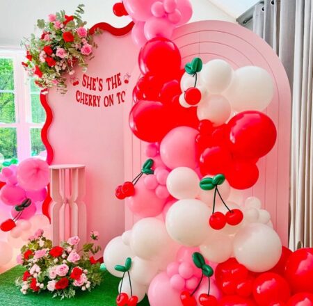 cherry on top balloon garland and backdrop