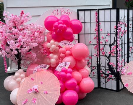 pink fuchsia cherry blossom baby shower decorations