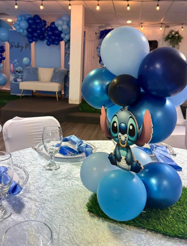 Stitch table centerpiece balloon and props