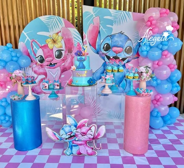 stitch and angel party dessert table