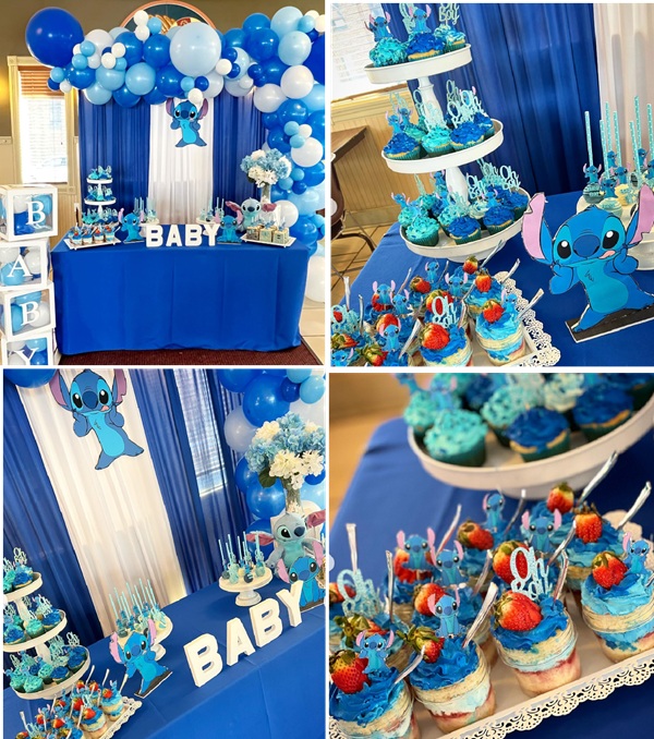 stitch baby shower dessert table