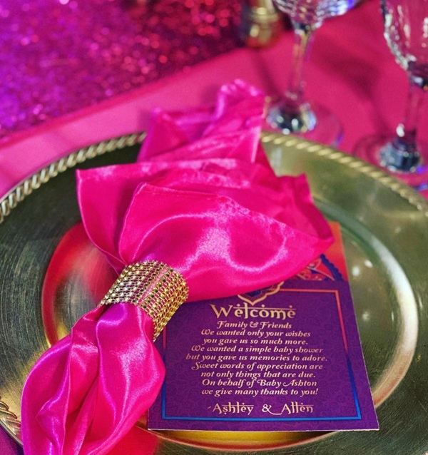 Moroccan Baby Shower guest table setup