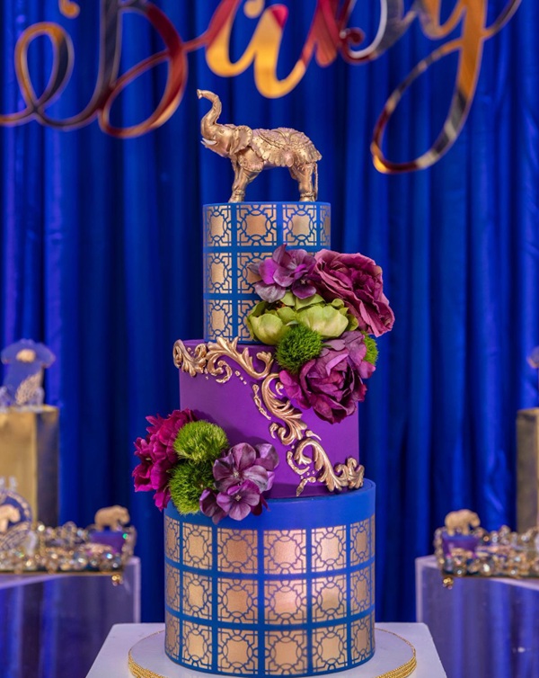 Moroccan Theme Gold Elephant tiered cake