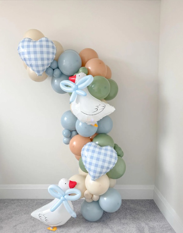 Silly Goose Balloon Garland Boys Gingham Blue