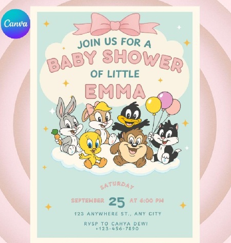 Vintage Baby Looney Tunes Boy Baby Shower Invite girl