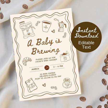 baby is brewing coffee inspired baby shower invitations editable