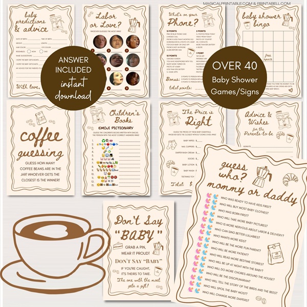 baby is brewing baby shower games bundle