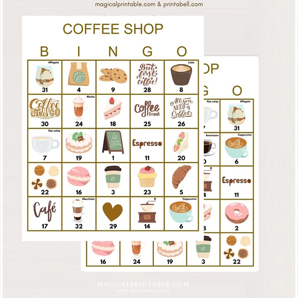 coffee theme bingo cards