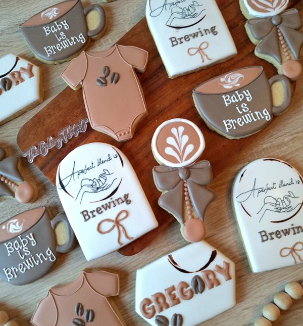 coffee-themed baby shower cookie set