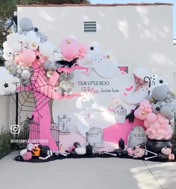 little pink boo Halloween backdrop design