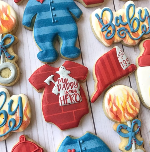 Firefighter baby shower cookies