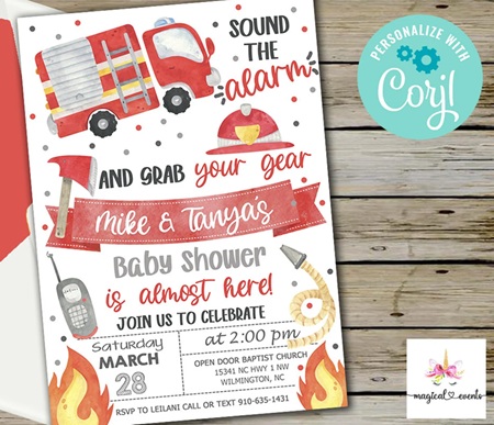 Firefighter baby shower invitation