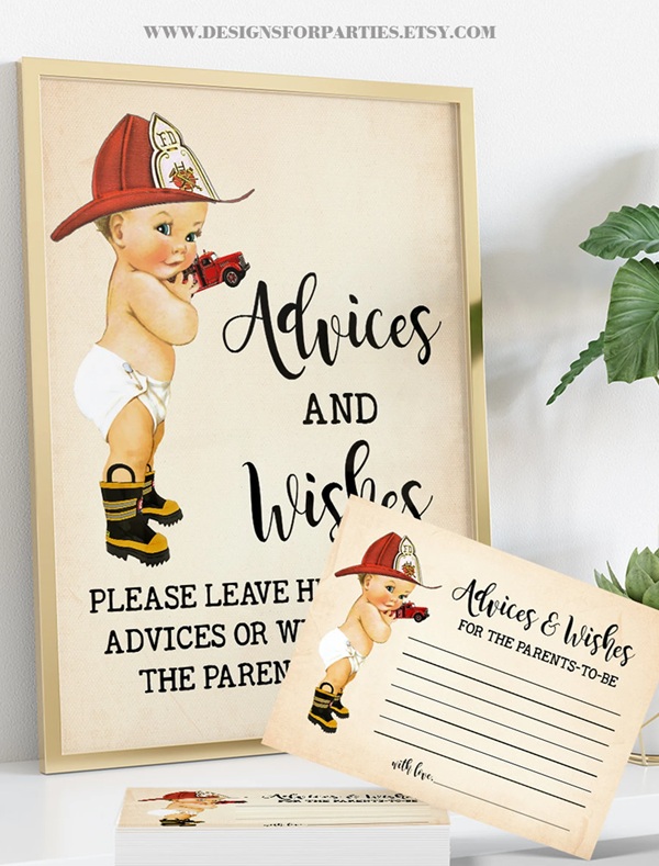 Fireman Baby Shower Advice and Wishes Cards