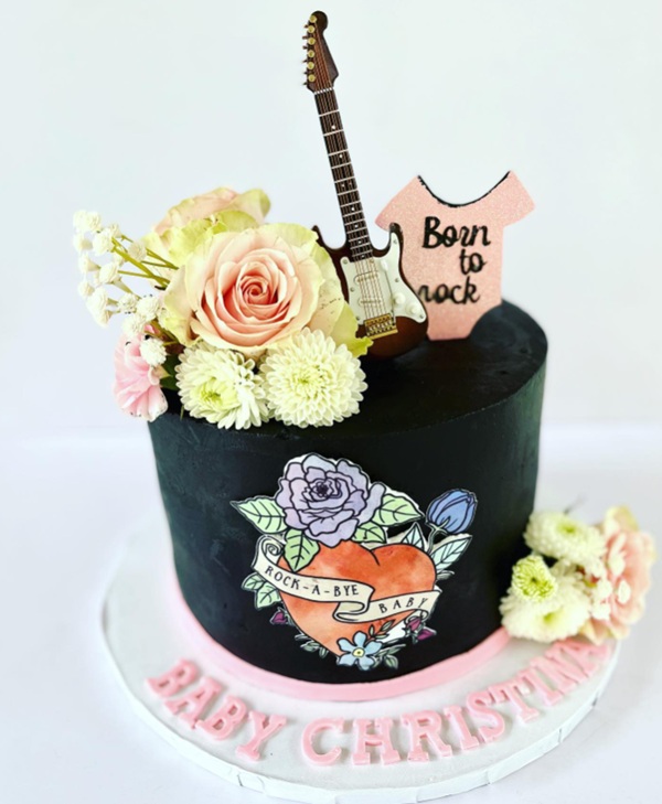 born to rock baby girl cake