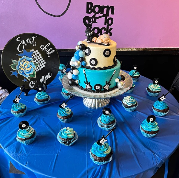 boy born to rock cake and cupcakes