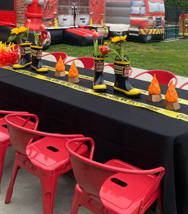 fire station themed party setup