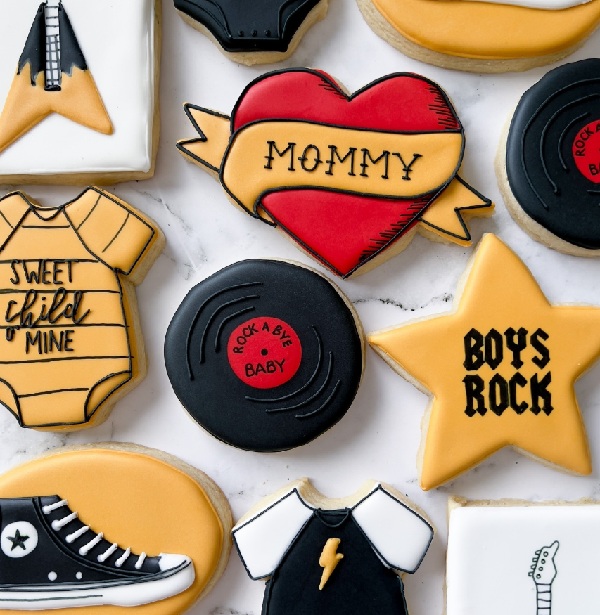 rock n roll baby shower cookies creative