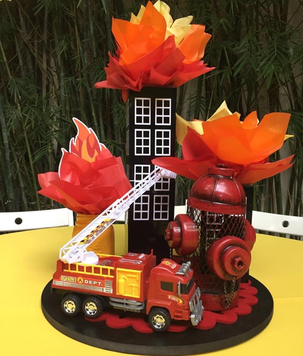 table centerpiece on fire